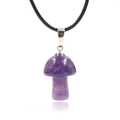 Natural amethyst mushroom pendant necklace with black cord and metal clasp - Amethyst