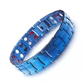 Men's blue stainless steel link bracelet with white and red embedded energy magnets - Blue Double Row 4-in-1