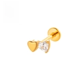 Gouden F136 titanium labret stud met massief hartje en hartvormige kristallen steen - 1.0*8mm / Goudkleur Twee Harten