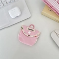 Rosafarbene Stofftasche für Kopfhörer mit Karomuster, Schnappverschluss und Haken - Rosa