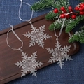 Set of 3 transparent acrylic snowflake ornaments with silver strings on a wooden tray - Leaf Snowflake 10CM (Set of 3)