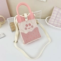 Detailed view of pink knitted cartoon bag with cute smiling face and metal snap button - 25-Pink and White Smile