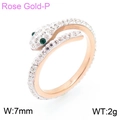 Snake-shaped rose gold ring with white zircons and green gemstone eyes for women - Full Zircon Snake Open Style-Rose Gold (KR103305-KFC)