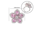 Elegant silver flower open ring with pink zircon petals and 25mm diameter display - Silver Pink Flower (P1234469P-1)