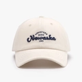 Beige cotton baseball cap featuring navy blue 3D letter embroidery and a curved brim - Adjustable / Off White