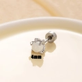 Titanium steel helix stud with 4mm white opal stone in a four-prong setting - White