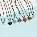 Star-shaped natural crystal pendants with wire wrap detail on black cord necklaces - Star - Silver