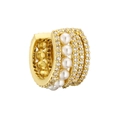 Close-up of golden multi-row ear cuff featuring four round pearls and pavé white zirconias - Gold Pearl White CZ Single
