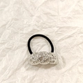 Black elastic hair tie with silver irregular wrinkled texture metal ornament - Silver Twisted Liquid Texture 5cm