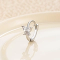 Silver butterfly hoop earring with clear cubic zirconia crystals on a beige plate - Silver White (Single)