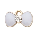 White enamel bow pendant with gold metal frame and sparkling crystal center - Bowknot with Rhinestone 14.6x9mm