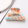 Cream semi-circle hair claw clip with orange flowers and pink bunny patterns - Cream Rabbit Floral