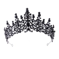Elegant black metal wedding crown featuring intricate black crystal gemstone accents - Black All Black Rhinestone