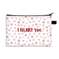 Portable Valentine's Day cosmetic bag featuring red hearts and I HEART YOU print - White I HEART YOU
