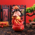 Traditional Chinese girl tumbler figurine in red and yellow hanfu playing the flute - -36 Playing The Flute* / Ancient Style Ornament Series