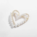 Elegant golden heart-shaped brooch with white pearls and sparkling crystal inlay - 118# Heart