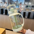 Creamy white large sport water bottle with built-in tea filter and portable handle - 1900ml +3D Stickers / Green PC Version