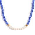 Handmade beaded necklace with blue faceted crystals, freshwater pearls and gold metal beads - Dark Royal Blue Transparent