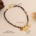 Stainless steel leopard print necklace with flower, butterfly, and bee charms - 4# Flower & Bee Style