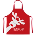 Red Christmas Head Chef apron featuring a white reindeer print and adjustable straps - Christmas C / Red Head Chef