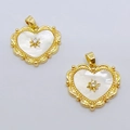 Set of two gold-plated heart pendants with white mother of pearl and star zircon inlay - Heart Mother of Pearl