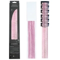 Pink glitter hair tinsel kit with 12 easy clips and 60cm sparkling strands for styling - 6 Pieces Set / Laser Pink (6-Piece Set)