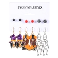 Halloween earring set featuring witch hat, boots, skull charms and studs on card - Style 06 Gold Witch Skull Set 0959