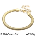 Golden 18k plated stainless steel flat snake chain bracelet with size 220x5mm measurement - 5mm x 22cm + 5cm / Gold