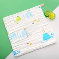 Soft cotton baby washcloth with blue whale print on six-layer breathable gauze - Undersea World