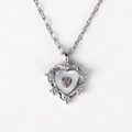 Detailed view of silver heart pendant with white stone and faceted metal chain necklace - Heart Layered Clear Zircon Style (Style 9 White Gold) / Silver