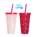 710ml color changing cold cup with pink and red star pattern and red straw - 701-800ml / Star Pattern (Rose Red)