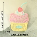Pink cupcake embroidered patch with cherry on top, measuring 8.8cm by 5.4cm for DIY crafts - Pink and Yellow Cupcake