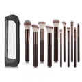 11-teiliges Profi-Make-up-Pinsel-Set mit Echtholzgriffen und einer schwarzen Reißverschlusstasche - Kaffeebraun 11-teiliges Set (Mit Tasche)
