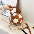 Unique soccer ball shaped shoulder bag in brown and white leather with gold chain strap - Football / Yellow Brown