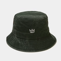 Close-up of crown embroidery on washed charcoal cotton bucket hat with vent holes - M (56-58cm) / Army Green