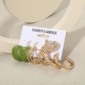 Green resin and gold alloy hoop earrings set with pearls on fashion display card - Green Resin Pearl Combo (49)
