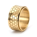 Goldener Titanstahl-Drehring mit Wabenmuster-Sechskantstruktur und breitem Banddesign - US 7 / Gold