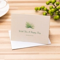Minimalist beige greeting card with green botanical illustration and matching envelope - Wish You A Happy Day / With Envelope