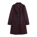 Elegant burgundy wool-like slim fit coat for women with classic lapel and double buttons - XS / Burgundy