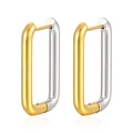Two-tone rectangular stainless steel hoop earrings in gold and silver finish - 2.5 Line Rectangular Bicolor Style (MS-296)