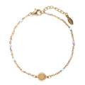 Close-up of golden stainless steel chain with colorful beads and sun pendant - Summer Multicolor