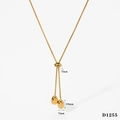 Gold stainless steel Y-shaped heart drop necklace with adjustable slider and polished finish - Waterdrop Shape (D1255) / Gold