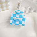 Blue and white checkerboard square hair claw clip made of glossy acetate resin - 5cm / Blue & White Checkerboard