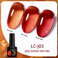 Esmalte en gel Jelly Amber LC-J03 frasco 7ml y efectos de aplicación de tres capas - Ámbar Claro-J03