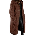 Dark brown chunky knit cardigan with hood and cable knit texture for women - 3XL / Tops / Brown