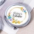 Silver metal portable compact mirror with floral design and Daddy's Valentine text - Daddy's Valentine