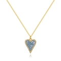 Close-up of golden necklace with heart pendant featuring blue mosaic and zircon accents - Gray