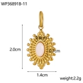 Retro gold stainless steel sunburst pendant with oval pink stone and size dimensions - Gold/Pink Stone