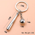 Silver zinc alloy baseball keychain with mini bat and ball pendant, net weight 23g - 3D Baseball