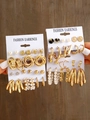 6-piece gold earring set with leopard print hoops, pearls, and butterfly designs - Gold Series Oversized Earring Set (5694601HB)